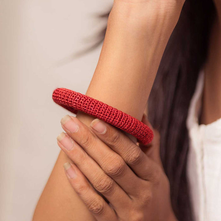 Handmade Crochet Rangat Red Solid Bangle