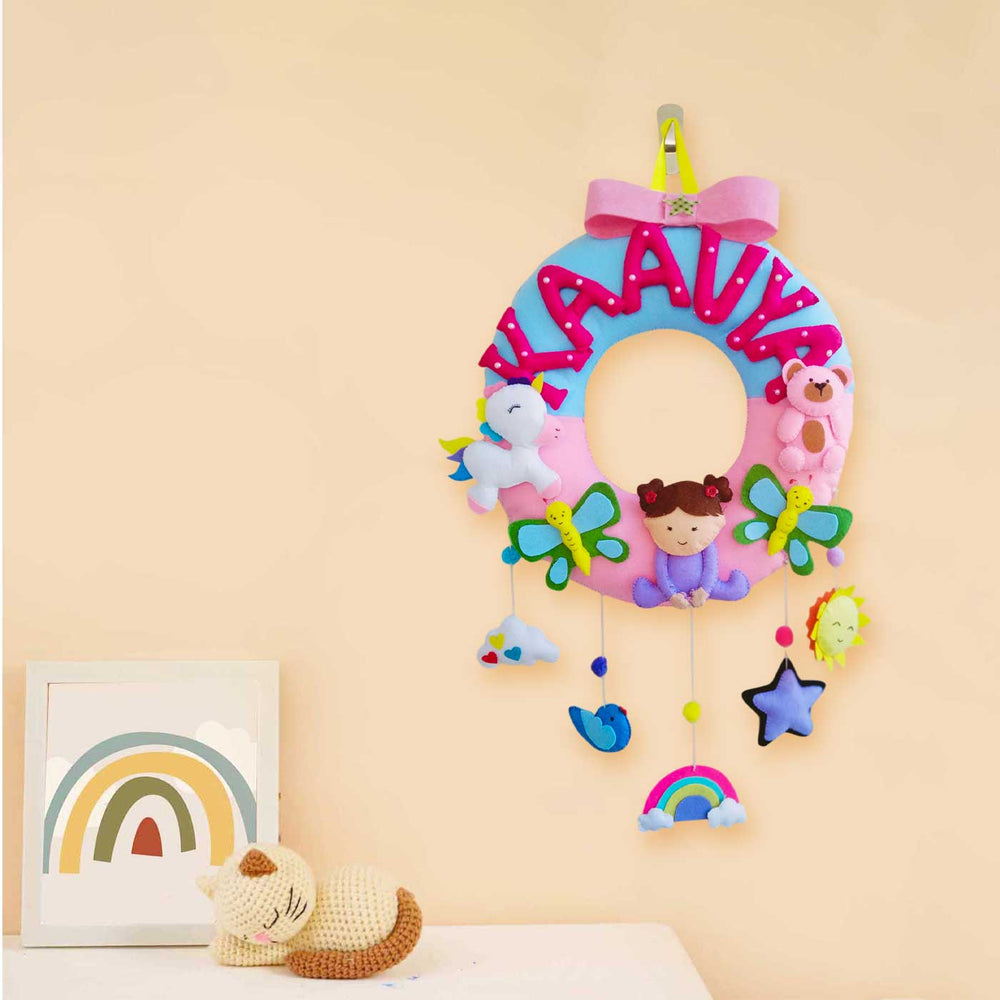Personalized Dreamy Girl Theme Felt Kids Name Plate - Hanging on Wall with Name Personalization
