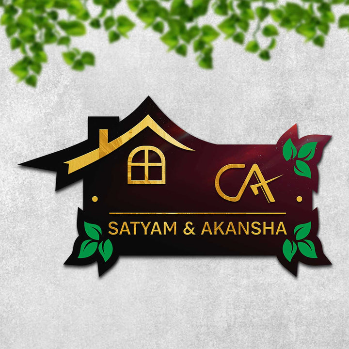 Personalized Ca Golden Home Mdf Wood Name Plate - Mounted on Wall Mockup