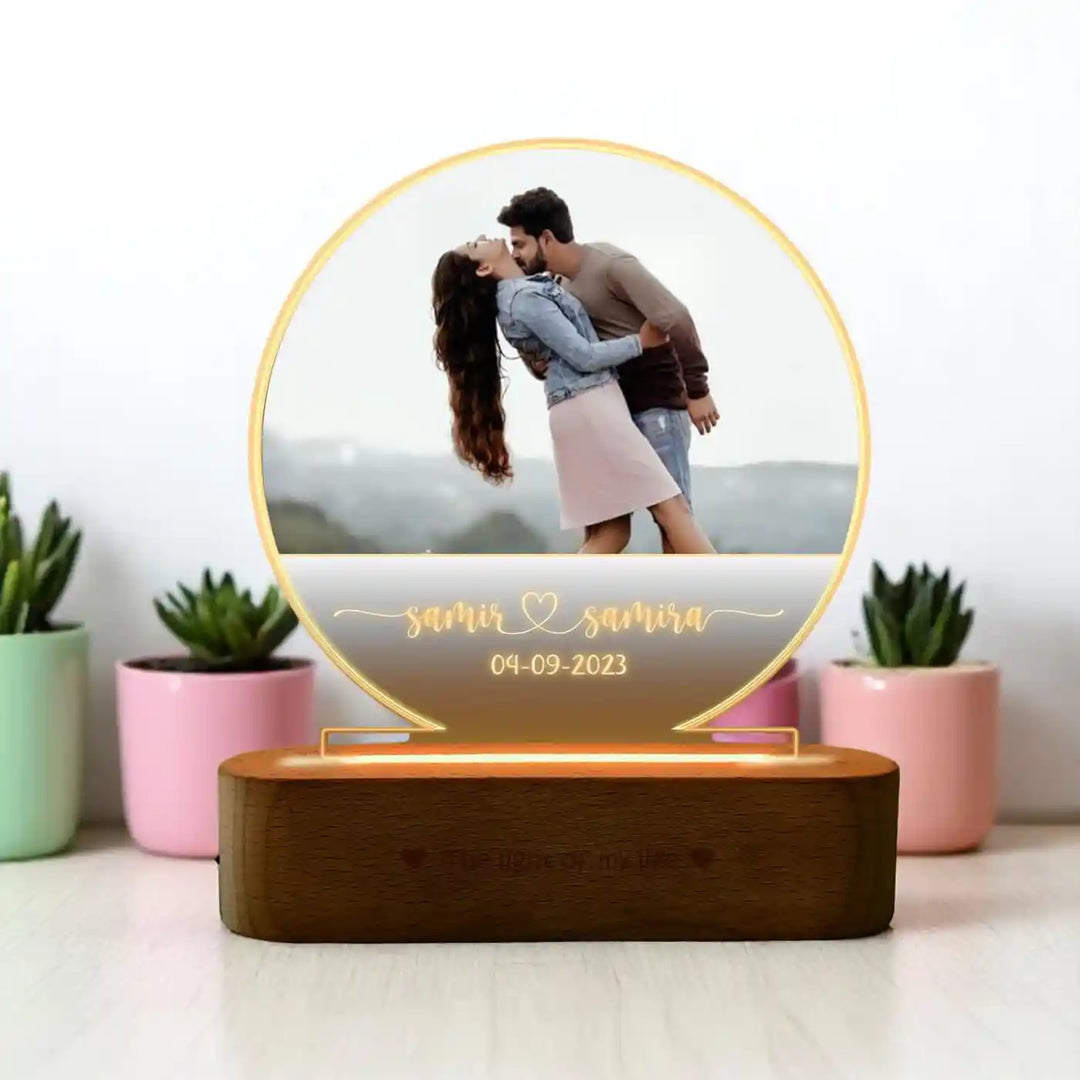 Photo Personalized Printed Moon Theme Couple Acrylic Table Lamp