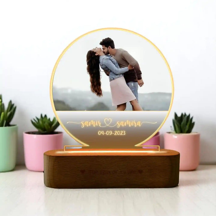 Photo Personalized Printed Moon Theme Couple Acrylic Table Lamp