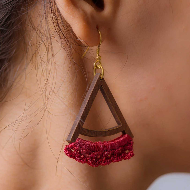 Handmade Crochet Red Pie Drop Earrings