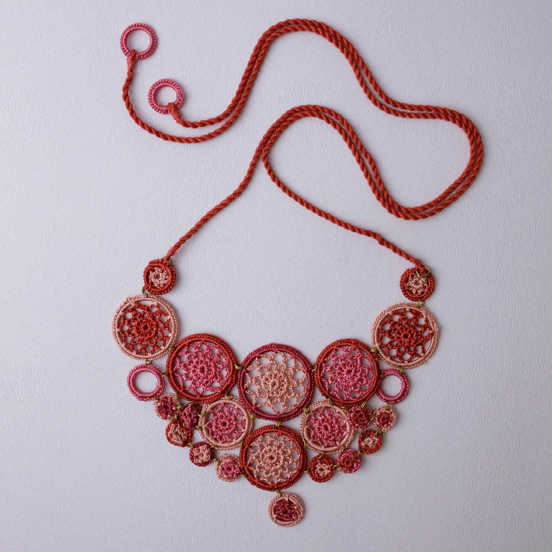 Handmade Crochet Red Mandala Design Necklace