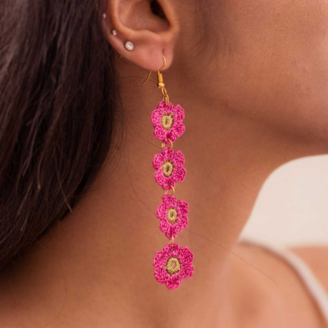 Handmade Crochet Pink Daisies Earrings