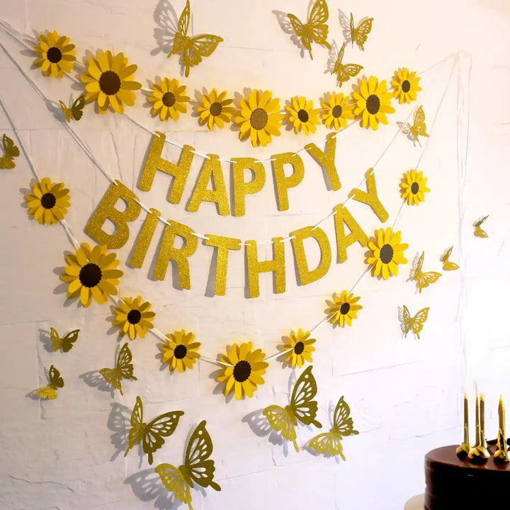 Sunflower And Butterfly Design Premium Paper Bunting