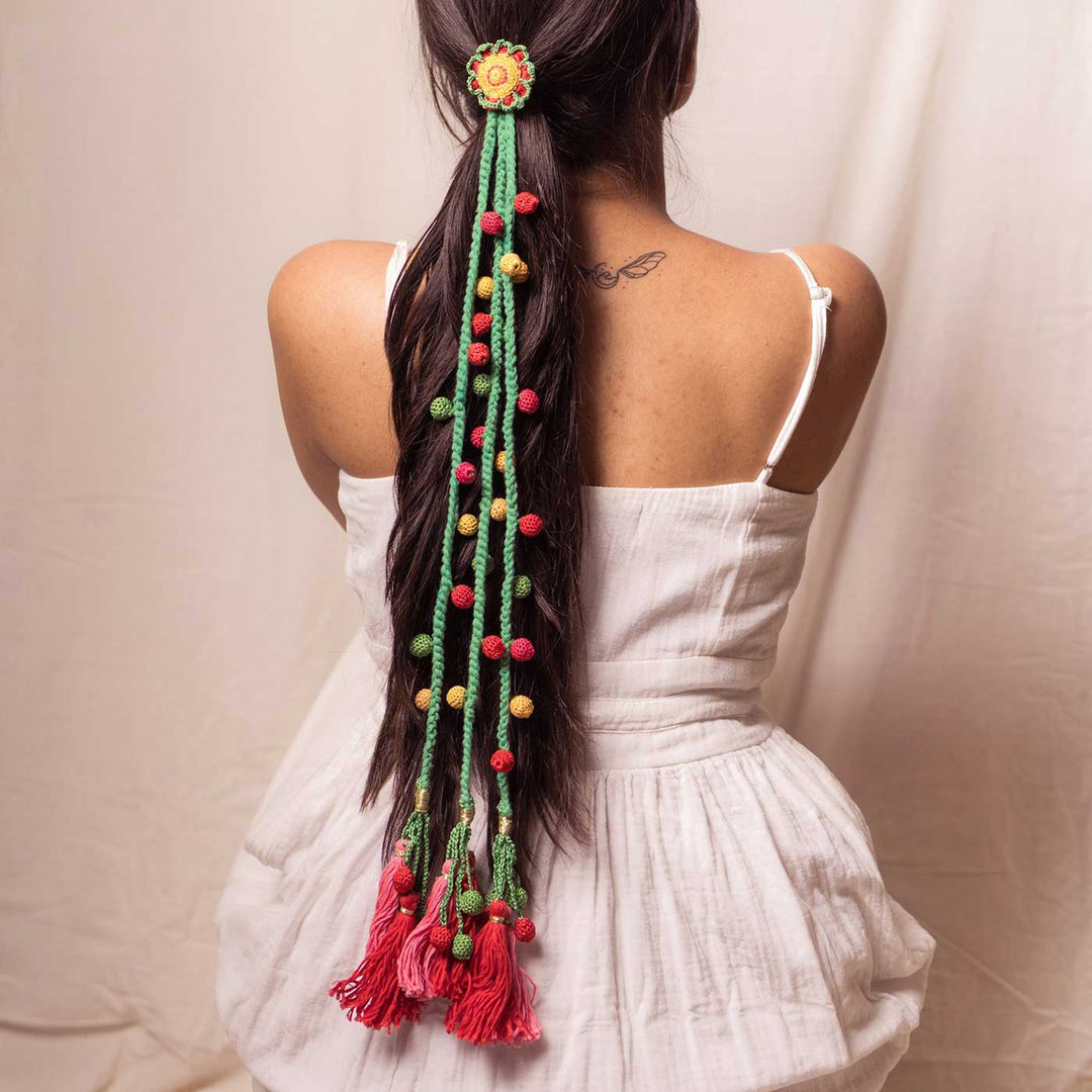 Handmade Crochet Guncha Multicolored Bead Parandi