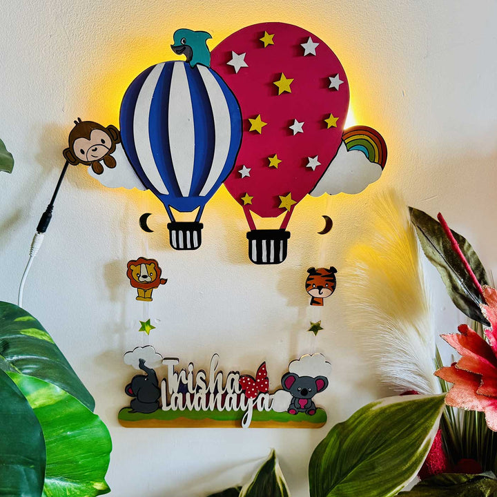 Personalized Handmade Jungle Theme Mdf Wood Name Plate - Mounted Wall Decor with Backlight