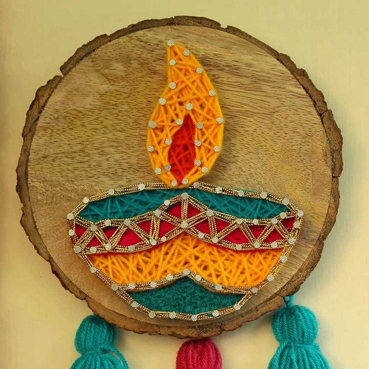 Handmade String Art Diwali Diya Design MDF Wood Decorative Plaque