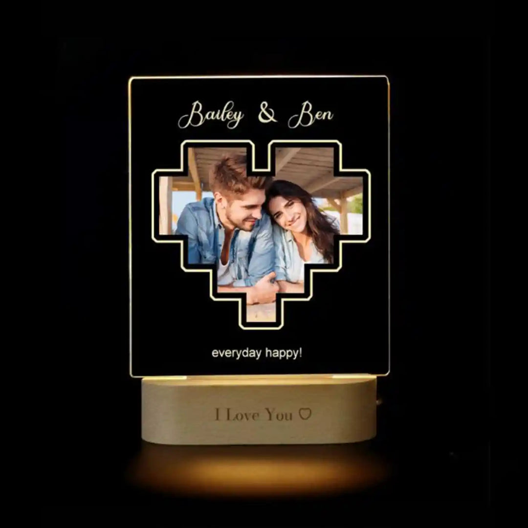 Photo Personalized Printed Heart Frame Acrylic Table Lamp