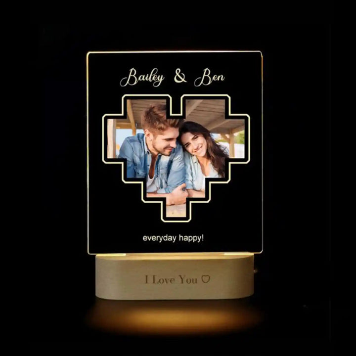 Photo Personalized Printed Heart Frame Acrylic Table Lamp