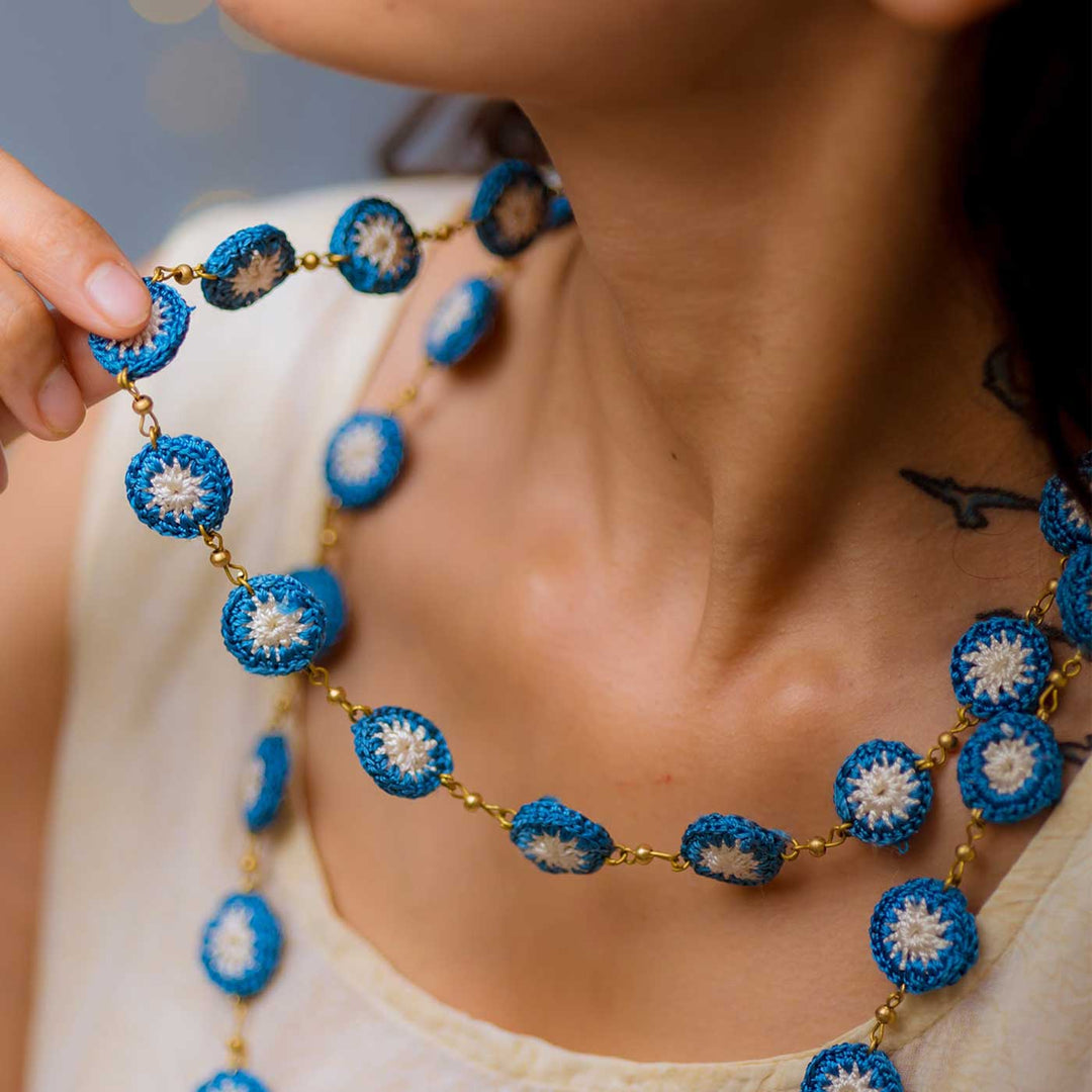 Handmade Crochet Blue Avani Necklace