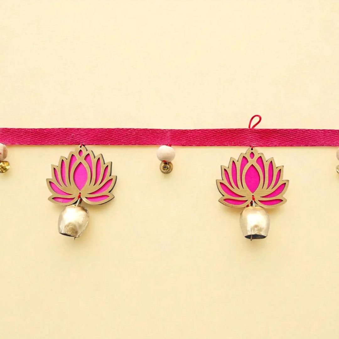 Handmade Pink Lotus Toran With Bells