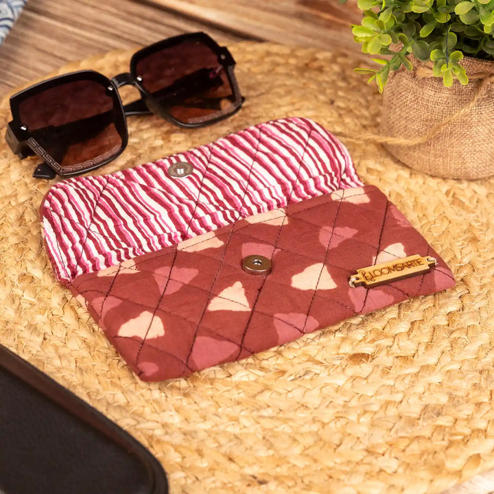 Red Cotton Elegant & Protective Ecofriendly Spectacle Case With Agate Accent | 7 x 3.75 inch