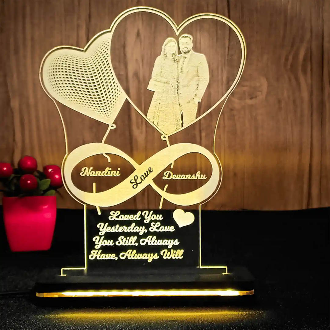 Photo Personalized Engraved Heart Theme Acrylic Table Lamp