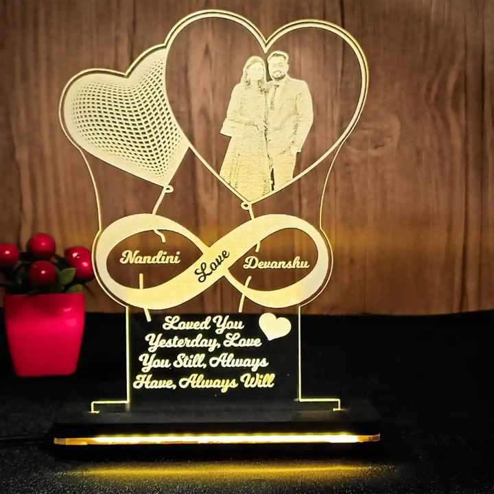 Photo Personalized Engraved Heart Theme Acrylic Table Lamp