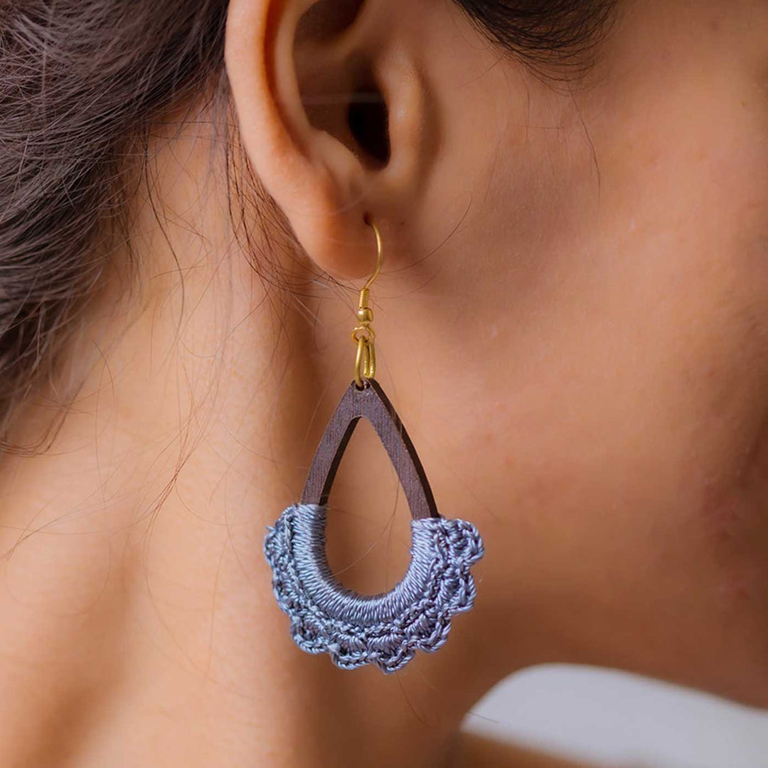 Handmade Crochet Grey Rain Drop Earrings
