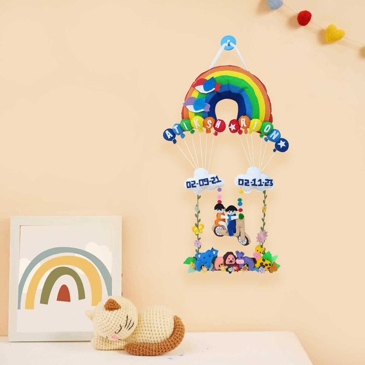 Personalized Rainbow Theme Felt Kids Name Plate For Siblings 1 - Hanging Personalized Wall Decoration