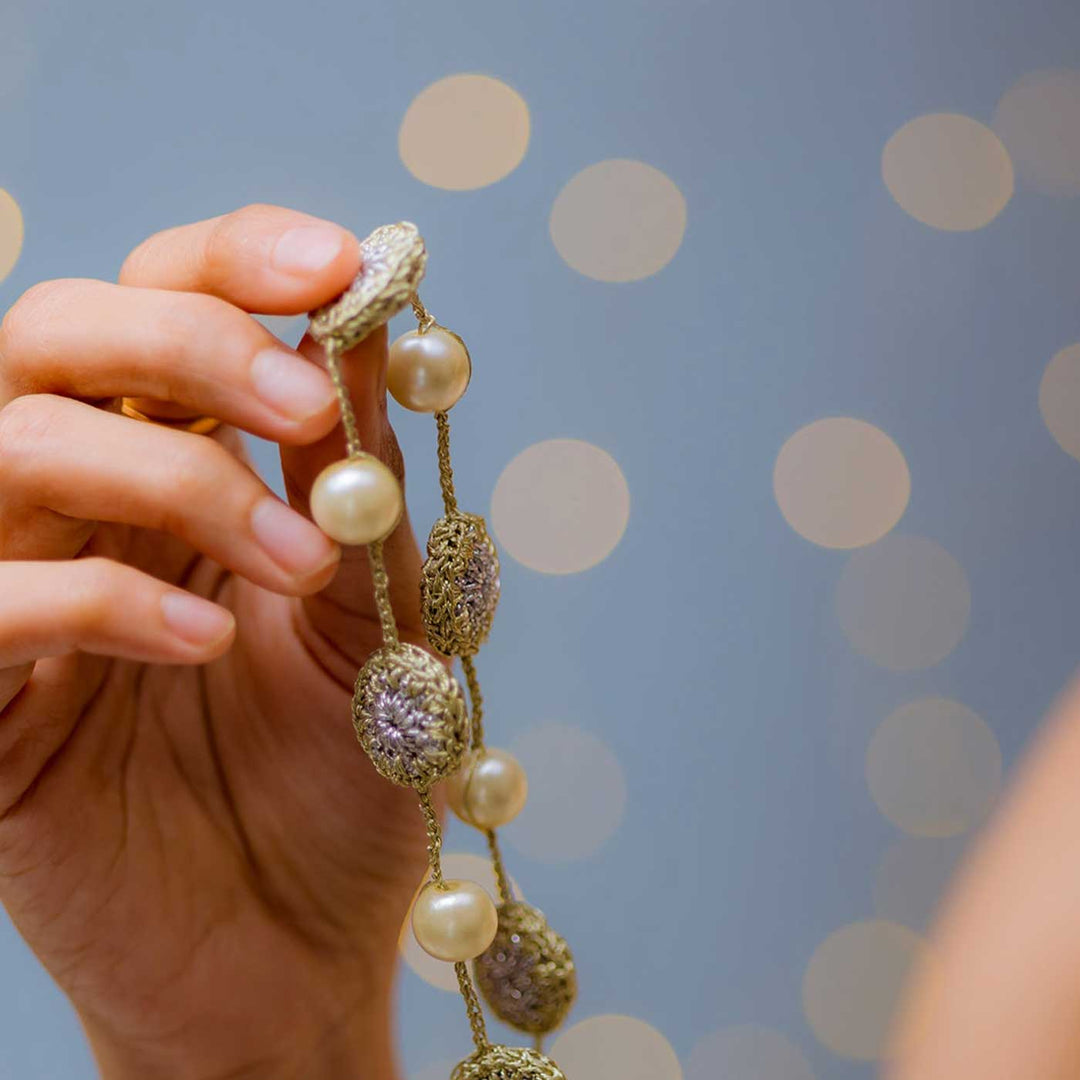 Handmade Crochet Gold Nakshatra Pearl Necklace