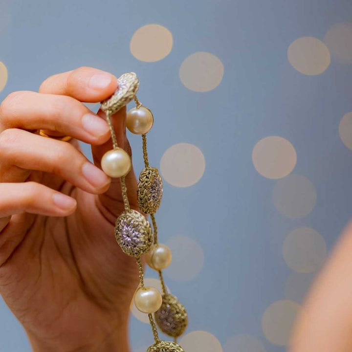 Handmade Crochet Gold Nakshatra Pearl Necklace