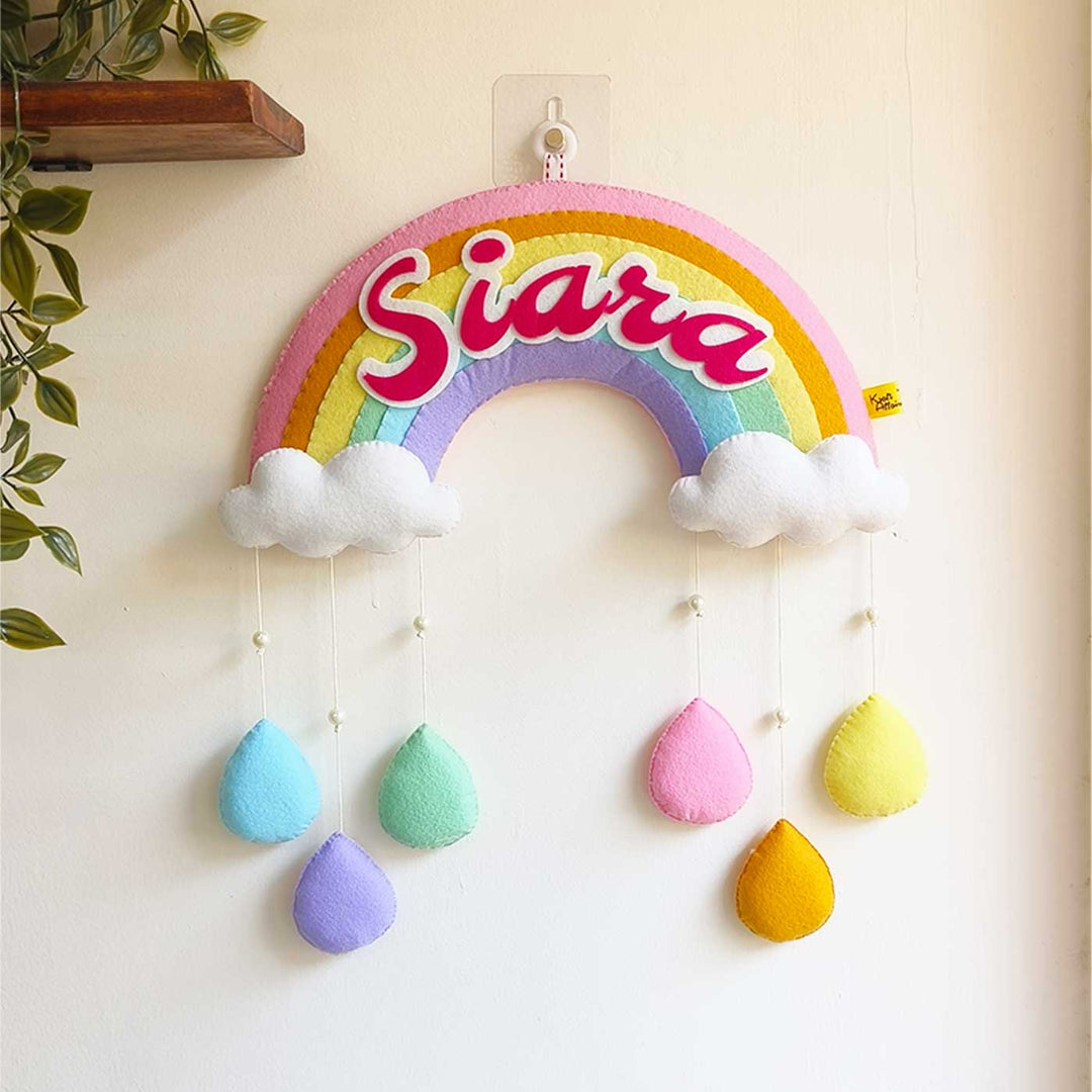 Personalized Handmade Rainbow & Cloud Theme Felt Kids Name Plate
