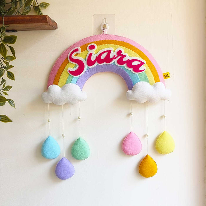 Personalized Handmade Rainbow & Cloud Theme Felt Kids Name Plate