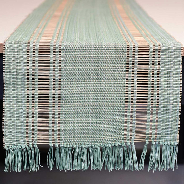 Hand Woven Double Striped Madhurkati Green Table Runner