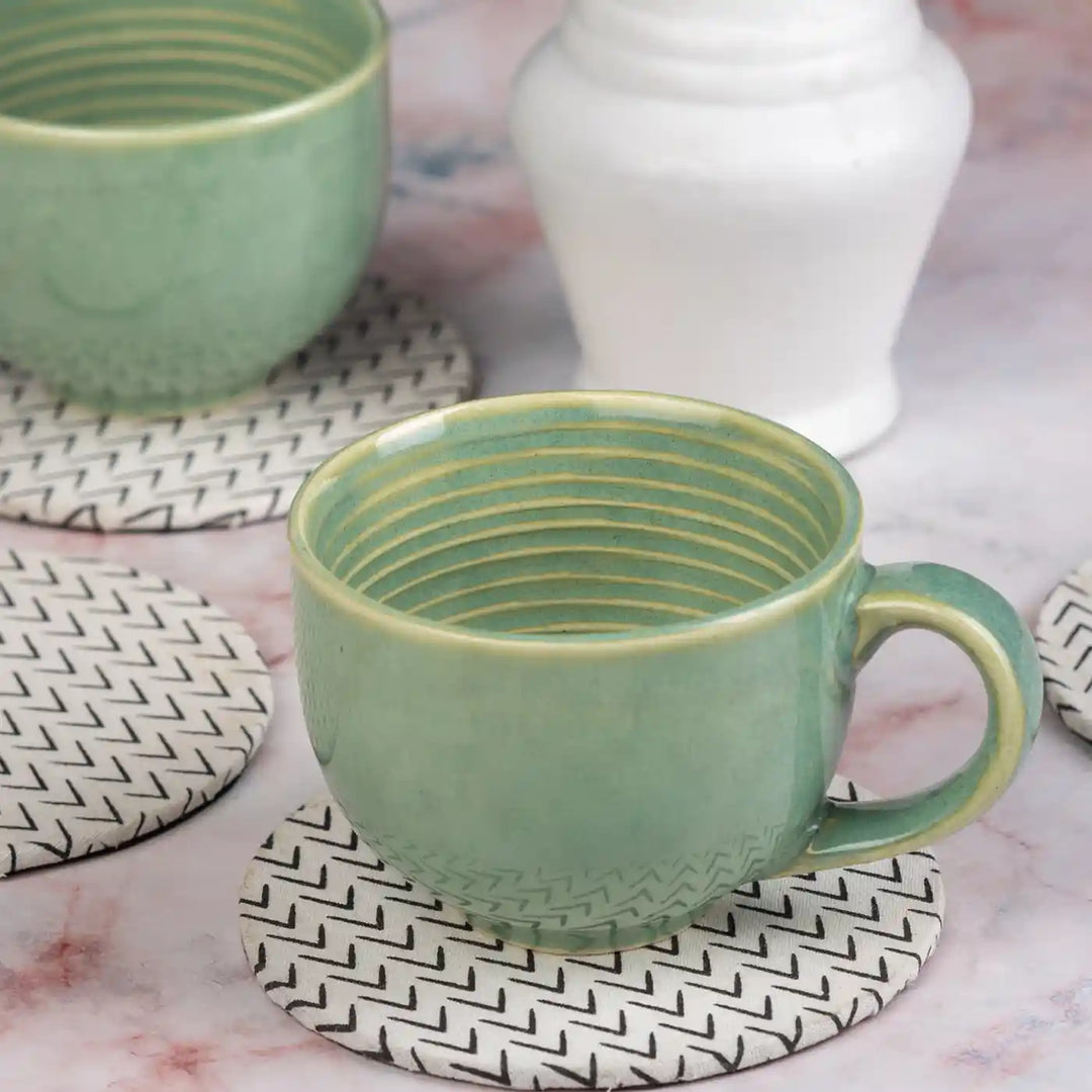 Black And White Cotton Fabric Coated MDF Round Coaster Set | Set of 4