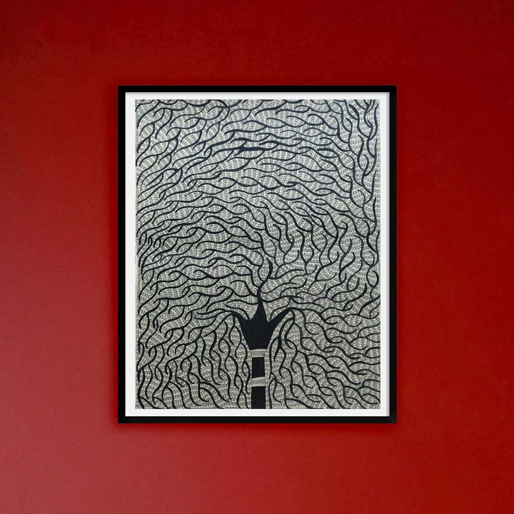 22 x 30 Inch | The Eternal Tree | Original Hand Painted Madhubani Painting | Natural Pigments On Paper