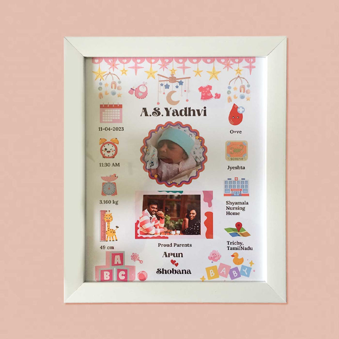 Photo Personalized Girl Theme Wooden Shadow Box Frame With Birth Details