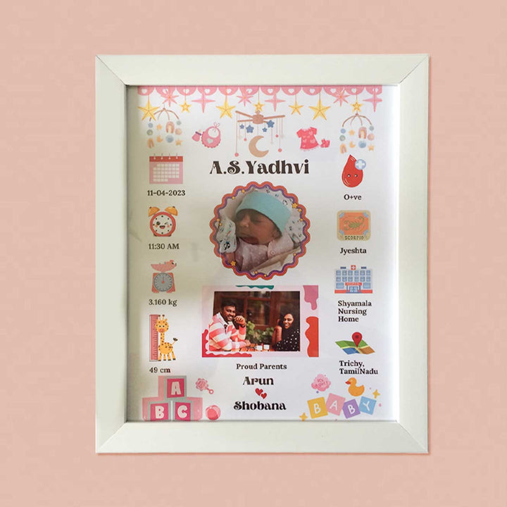 Photo Personalized Girl Theme Wooden Shadow Box Frame With Birth Details