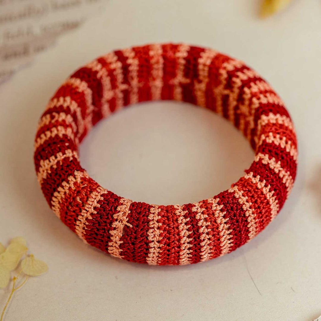 Handmade Crochet Rangat Red Striped Chunky Bangle