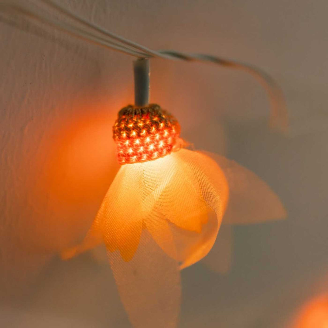 Handmade Crochet Radiant Orange Floral Design Felt Fairy Light