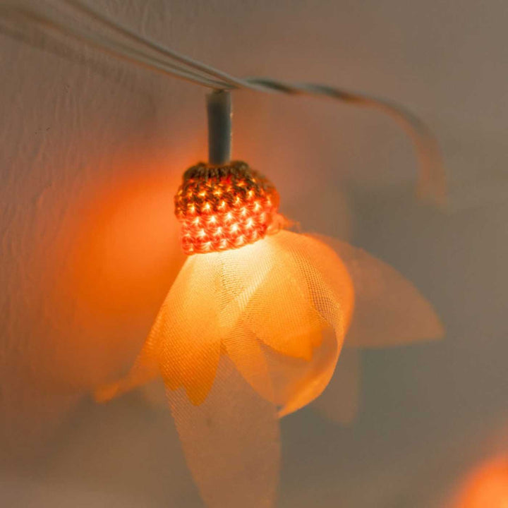 Handmade Crochet Radiant Orange Floral Design Felt Fairy Light