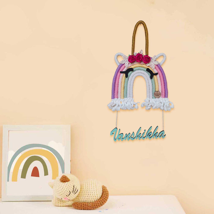 Personalized Macrame Unicorn Theme Name Plate