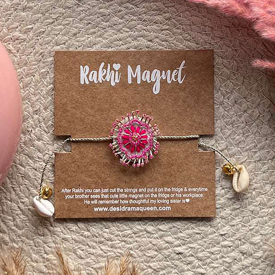 Handmade Flower Blossom Felt Rakhi For Brother - Front View on Branded Card