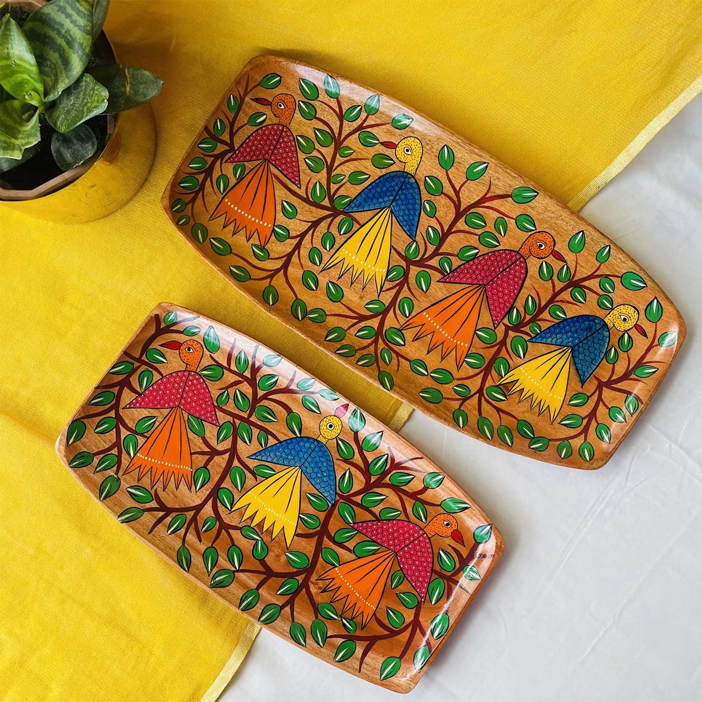 Black - Traditional Pattachitra Hand Painted Akashmoni Wooden Tray (7 x 7 in) 17