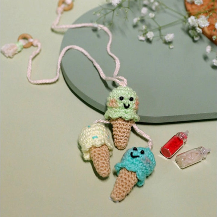 Handmade Crochet Triple Scoop Kids Lumba Rakhi For Girls With Roli Chawal - Alternative colors displayed