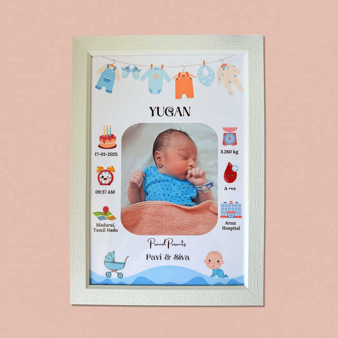 Photo Personalized Boy Theme Wooden Shadow Box Frame With Birth Details