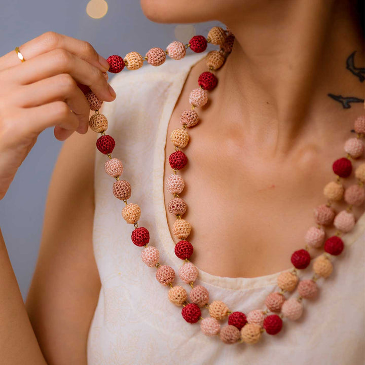 Handmade Crochet Rust Deslight Beaded Necklace