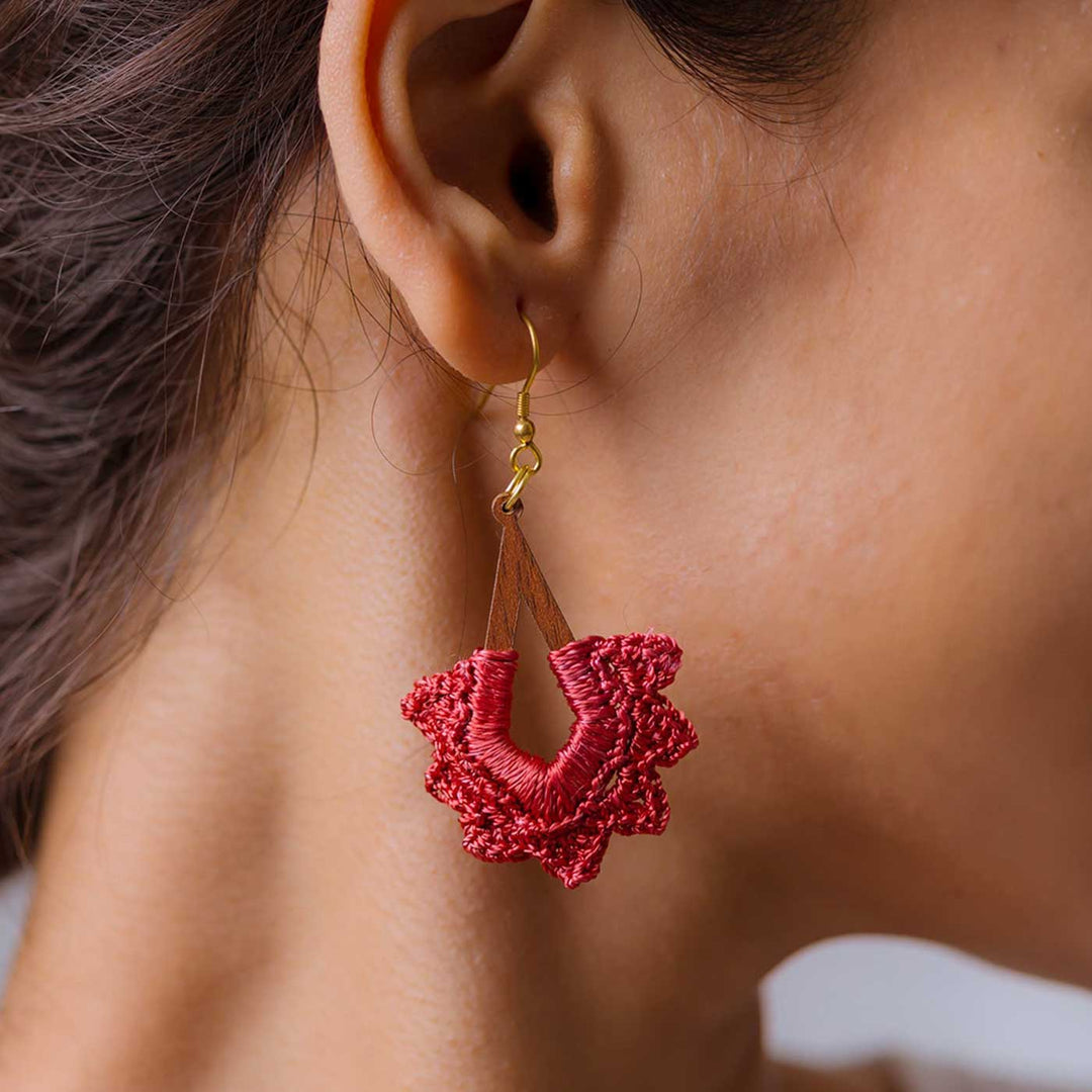 Handmade Crochet Red Diamond Drop Earrings