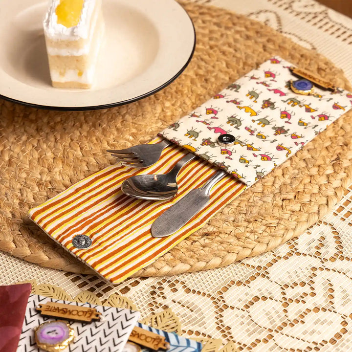 Zoo Print Multipurpose Cotton Ecofriendly Pen Holder With Agate Accent | 8 x 3.5 inch