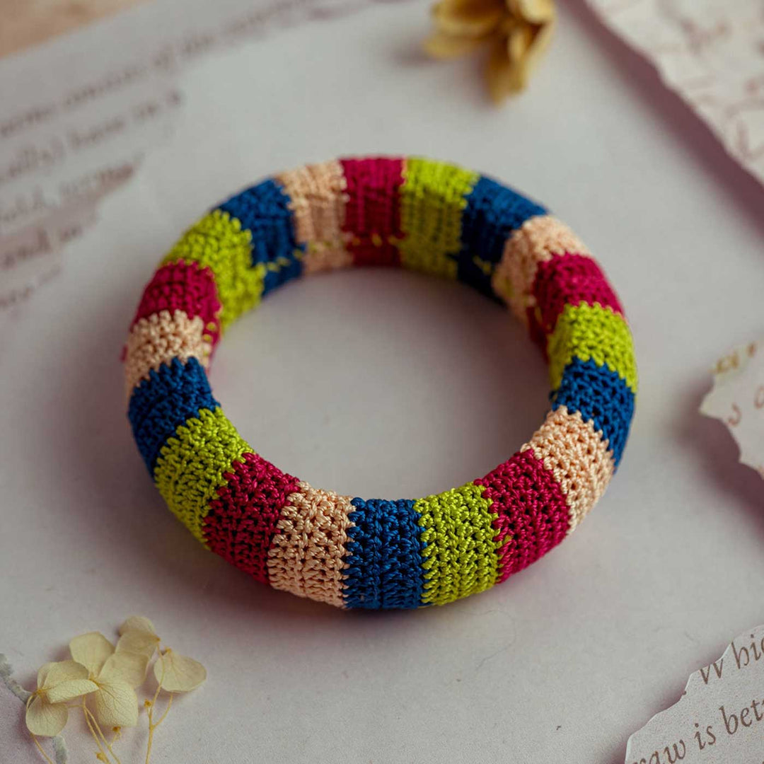 Handmade Crochet Rangat Multicolor Striped Chunky Bangle