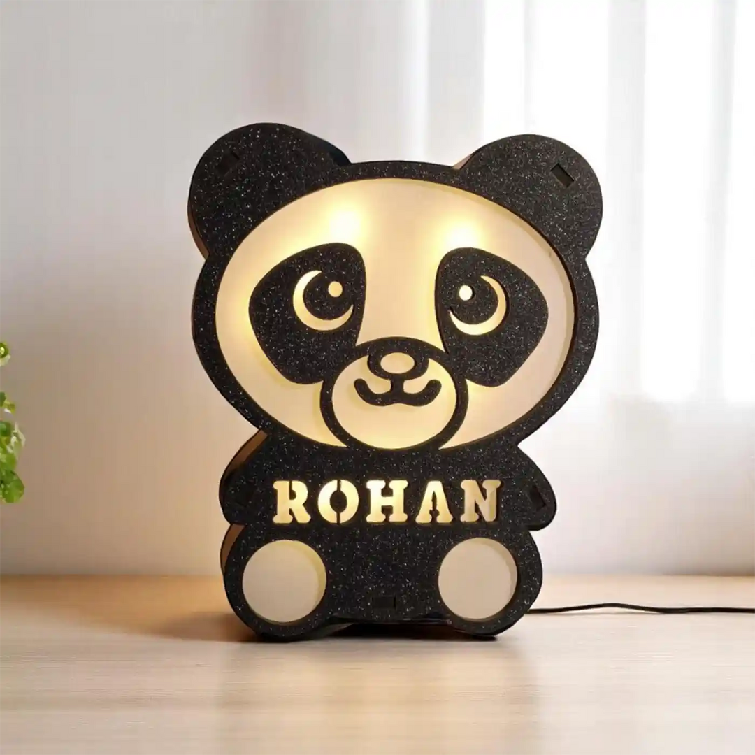 Personalized Panda Theme Wooden Table Lamp