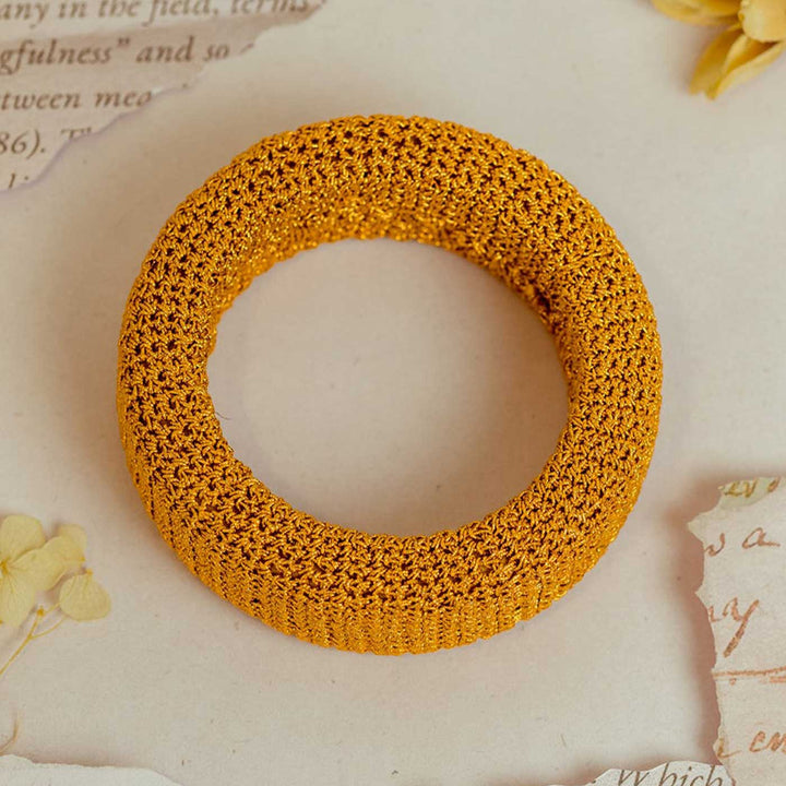 Handmade Crochet Rangat Mustard Zari Chunky Bangle
