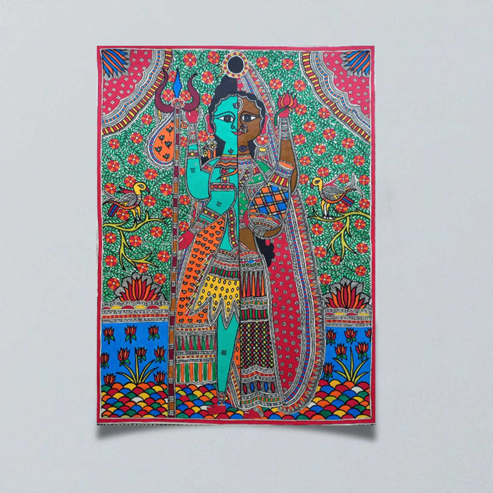 22 x 30 Inch | Half Shiva, Half Shakti | Original Hand Painted Madhubani Painting | Natural Pigments On Paper