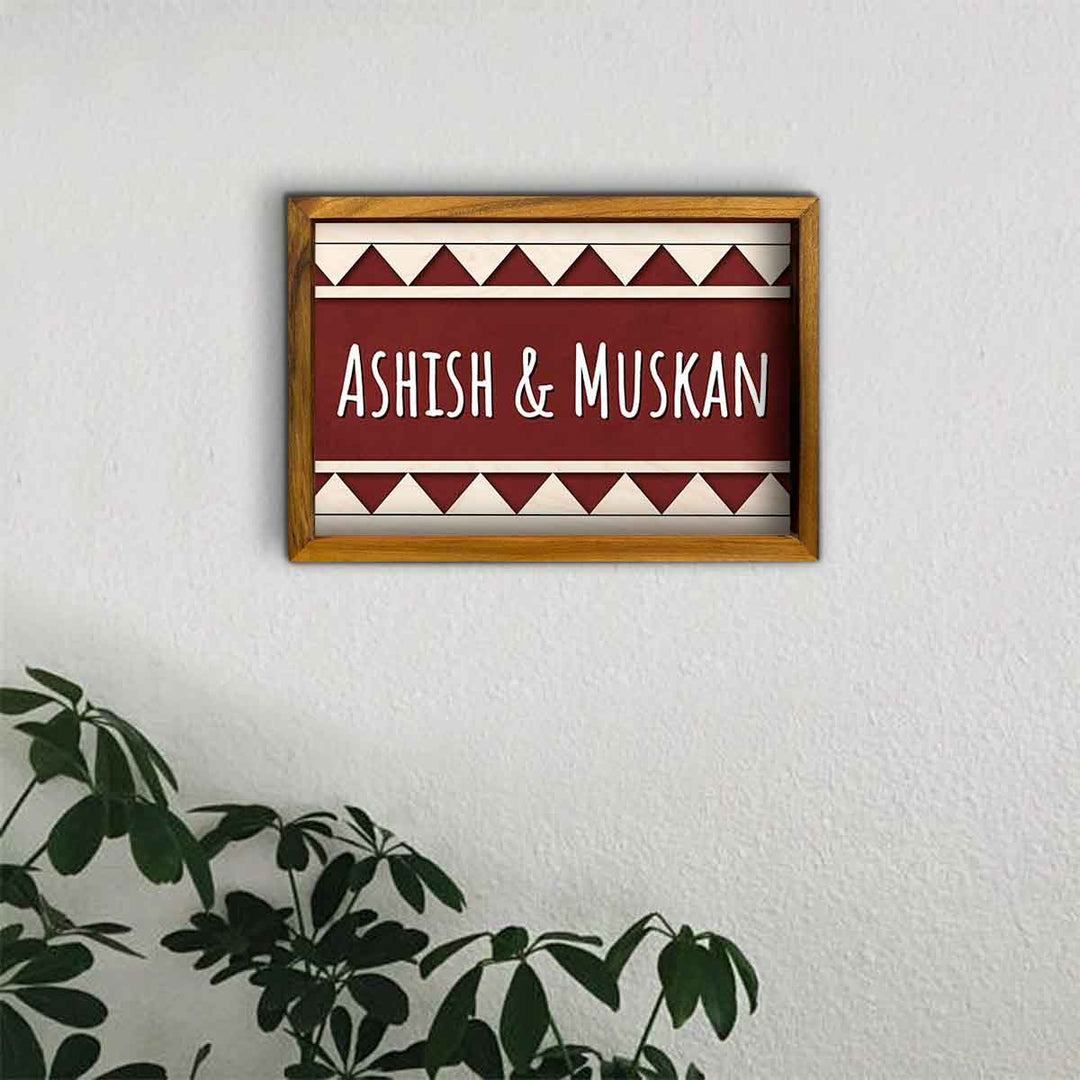 Wooden Personalized Framed Couples Nameplate - Frontal Wall Hanging Display