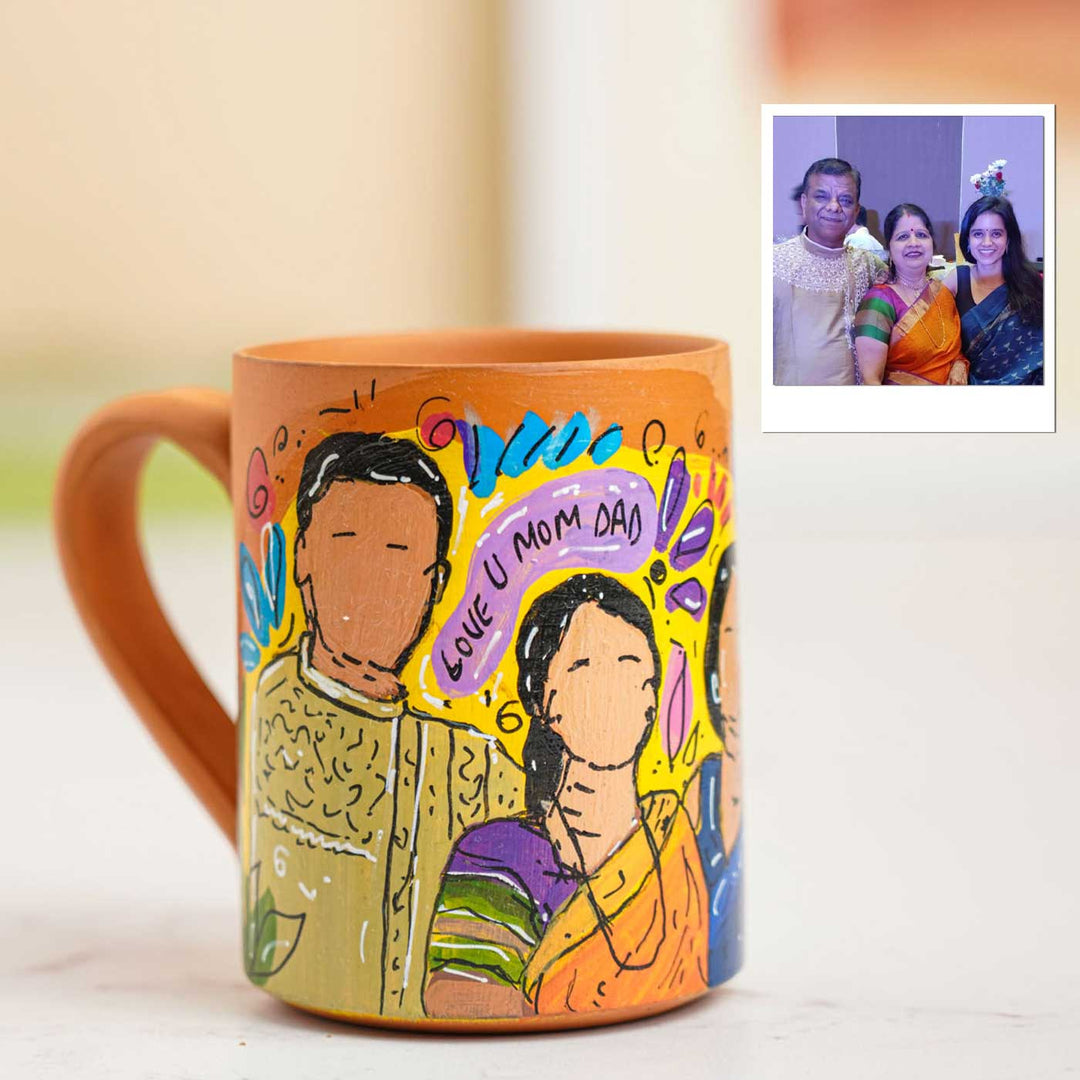 Photo Personalized Hand-Painted Khinoor Design Terracotta Mug