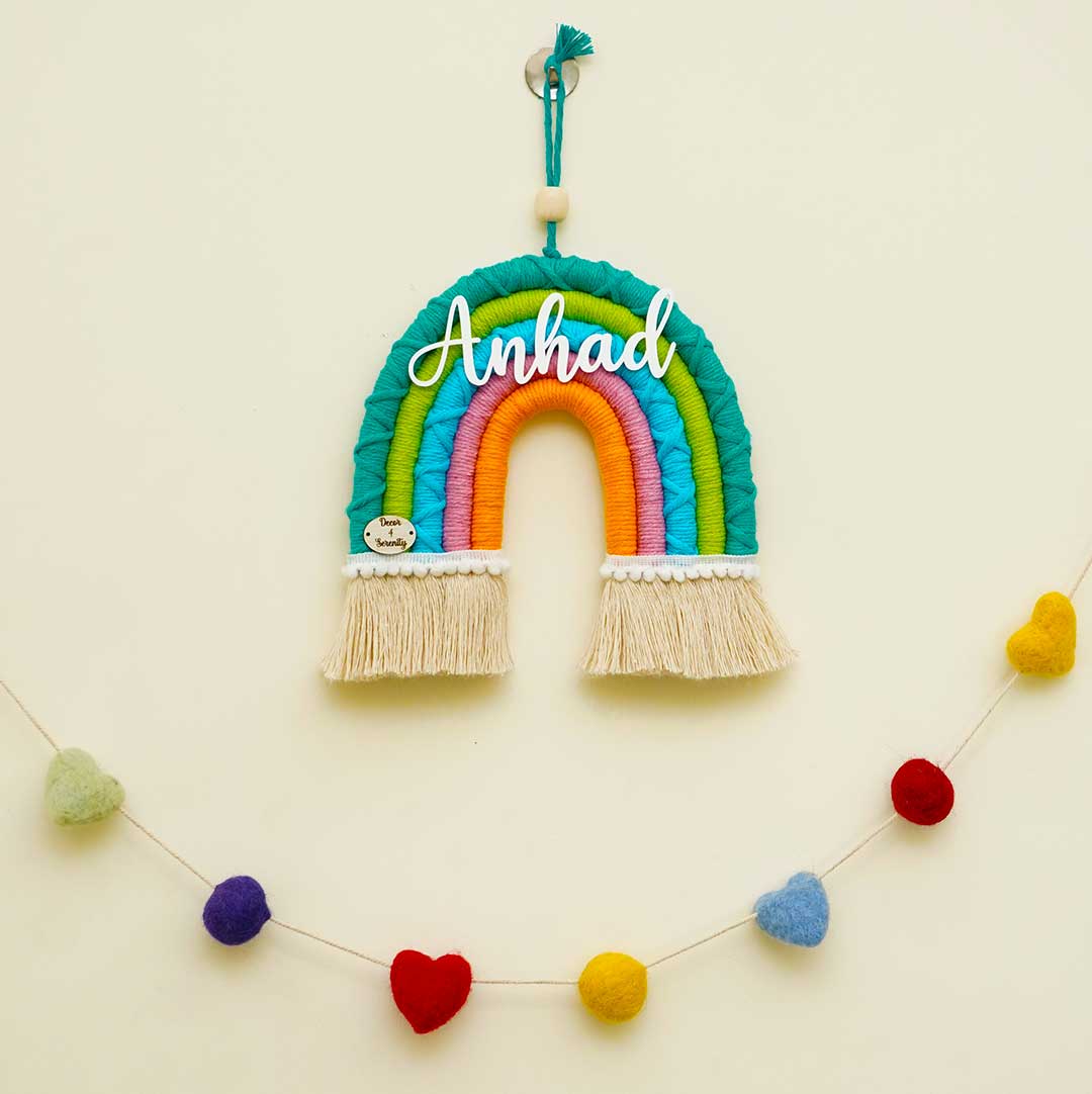 Macrame Rainbow Personalized Kids' Nameplate & Bunting Combo