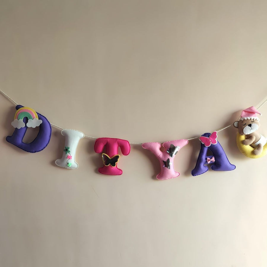 Customised Pink And Purple Felt Kids Bunting For Girls - Hanging Letters Banner Display