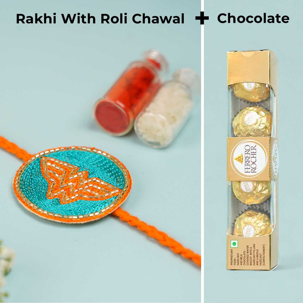 Handmade Beaded Wonder Woman Rakhi With Roli Chawal For Sisters - Rakhi with Roli Chawal and Chocolate